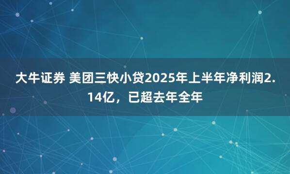 大牛证券 美团三快小贷2025年上半年净利润2.14亿，已超去年全年