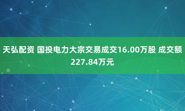 天弘配资 国投电力大宗交易成交16.00万股 成交额227.84万元